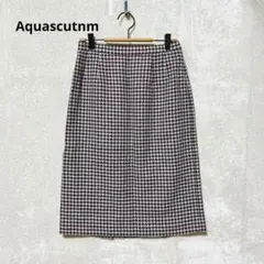 アクアスキュータム 千鳥格子柄 ウールスカート M ボルドー系 レトロ トラッドのサムネイル