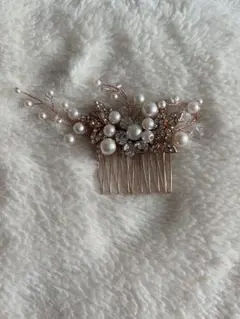 ウェディング　ピンクゴールド　パールとクリスタルのヘッドドレス