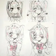 萌え絵 地雷系 手書きイラスト 4枚セット