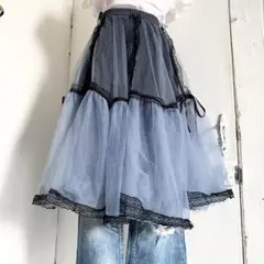 チュチュ 膝丈チュールスカート ボリューム 青系
