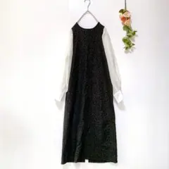 【ANGELINA】ロング丈 ワンピース ドッキングカフ カットワーク (M)