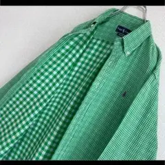 ラルフローレン BDシャツ 長袖 グリーン ギンガムチェック 紫ポニー L