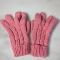 ピンク ケーブル編み ニット手袋