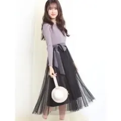 【極美品】Rirandture ドットチュールドッキングワンピース S 春夏