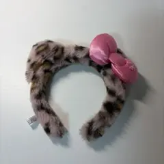 ヒョウ柄ファー ピンクリボン カチューシャ