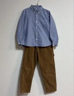 130㎝　セット販売　チェック柄長袖シャツ＆ゆったり長ズボン（コーデュロイ地）