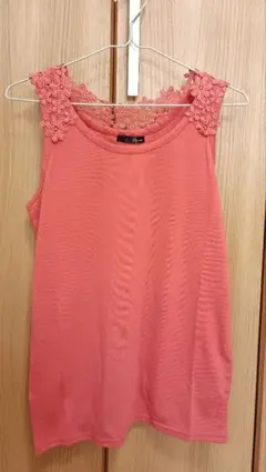 新品 ピンク ノースリーブ シャツ レース装飾
