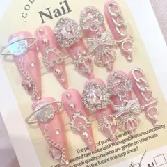 ネイルチップ　クロームネイル　姫ギャル　y2k 地雷系　サブカルゴテゴテ　ピンク