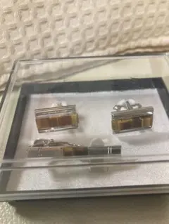 1648.未使用☆タイガーアイのカフスボタンとネクタイピンのセット