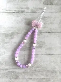 ビーズストラップ スマホストラップ　携帯ストラップ　ストラップ　パープル　③