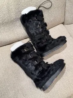 TORYBURCH トリーバーチ　ファーブーツ　US8 24 レースアップ