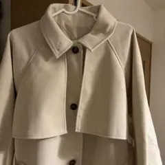 ベルト付きフェイクウールロングコート　アイボリー