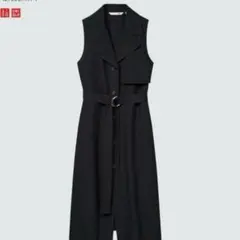 UNIQLO×jwanderson リネンブレンドラペルワンピース 黒 Lサイズ
