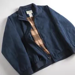 エルエルビーン　スイングトップ　スエード風　裏地チェック柄　ネイビー　美品