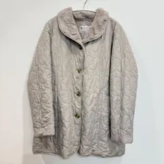 軽量 キルティングジャケット M ボア ミドル丈 ライトグレー 冬 春 アウター