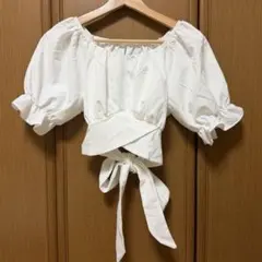 【未使用】オフショルダー パフスリーブ トップス ホワイト