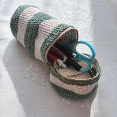 ペンケース ハンドメイド かぎ針編み 筒型 筆入れ