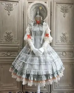週末値下げ！　ミントグリーン　レースエプロン　フリルジャンパースカート　ロリータ