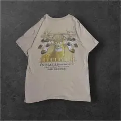 BUCK WEAR バックウェア 鹿 アートプリント Tシャツ ベージュ 古着