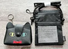 カルディブラック ナイロン サコッシュ ショルダーバッグ　猫　コインケースセット