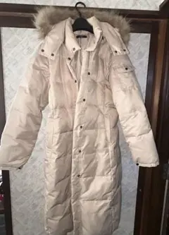 【美品】ベージュ ダウン ロングコート フード付き