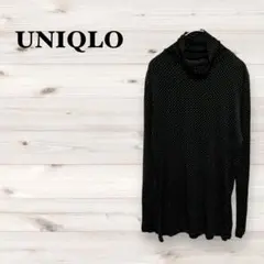 ユニクロ【M】ヒートテック ドット柄 長袖カットソー インナーシャツ ハイネック