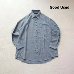 PAO CLUB 総柄シャツ LL ビンテージ風 ブルーグレー 長袖 レトロ