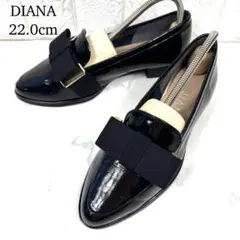 ✨極美品✨DIANA ローファー 22 オペラシューズ 平リボン エナメル 黒