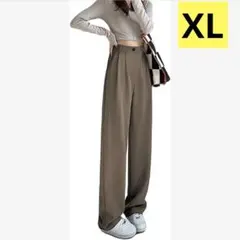 ワイドパンツ XL レディース ブラウンスラックス ストレート ハイウエスト