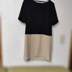極美品 クイーンズコート 半袖Aラインワンピース 黒/ベージュ