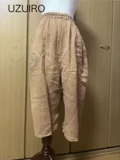 UZUIRO 七分丈ガーゼバルーンパンツ オレンジ　格子柄ガーゼ　creema