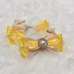 猫耳　黄色のリボンヘアクリップ 2個セット
