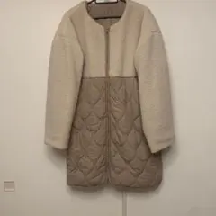 ボア×キルティング ロングコート ベージュ