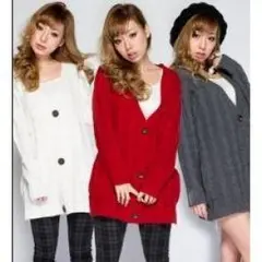 【久保七瀬ちゃん着?】グレー☆XL☆ケーブル編みニットカーディガン