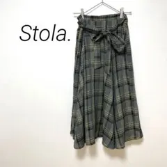 【ストラ】スカート　膝下　美品　フレア　チェック柄　リボン　レディース　Sサイズ