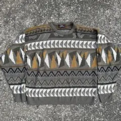 （古着）総柄ニットセーター　LLサイズ　ビッグサイズ　クルーネック