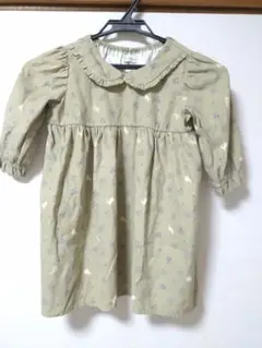 オリーブグリーン 花柄 ワンピース 90cm