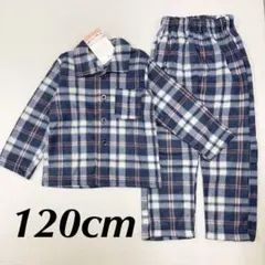 新品19228 120cm 紺ネイビーチェック柄ボーイズフリースパジャマ 男子