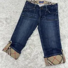 【人気】バーバリーブルーレーベル デニムパンツ ロールアップ ノバチェック