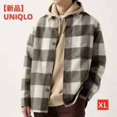 【新品】ユニクロ　オーバーシャツジャケット　メンズ　チェック　ブラウン　XL
