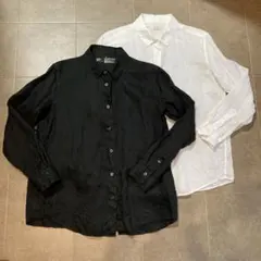 【無印良品】リネンレギュラーカラーシャツ　2点セット　黒Mサイズ　白Lサイズのサムネイル