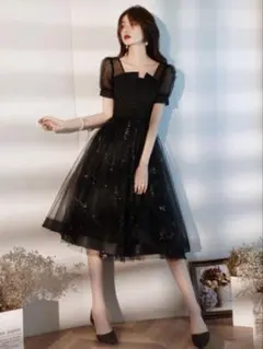 ブラックチュールパーティードレス お呼ばれドレス