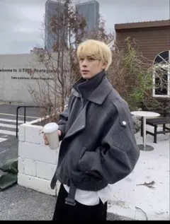 最安値 SHEIN ツイードコート 韓国メンズ グレー