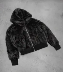 黒いフード付きファーコート 大きいサイズ