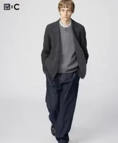 新品　ユニクロC タックストレートパンツ/デニム　ネイビー