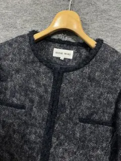 美品 HANAE MORI ハナエモリ ノーカラー テーラードジャケット 紺40