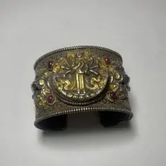 【ヴィンテージ】バングル　アンティーク　民族　シルバー　925 金　宝石