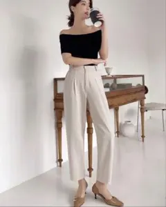 タックワイドパンツ スラックス アイボリー