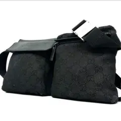 【美品】グッチ ボディバッグ ショルダー GG柄 ロゴ型押し ブラック