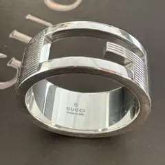 【14号】GUCCI グッチ　ブランドロゴフラットリング　平打ち　サイズ15 14号】GUCCI グッチ ブランドロゴフラットリング 平打ち サイズ15